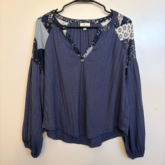 True Craft Women's Navy Patchwork Blouse - Picture 1 of 8